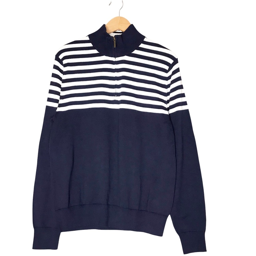 NWT Brooks Brothers Men's 1/4 Zip Cotton Sweater Stripes Colourblock Medium